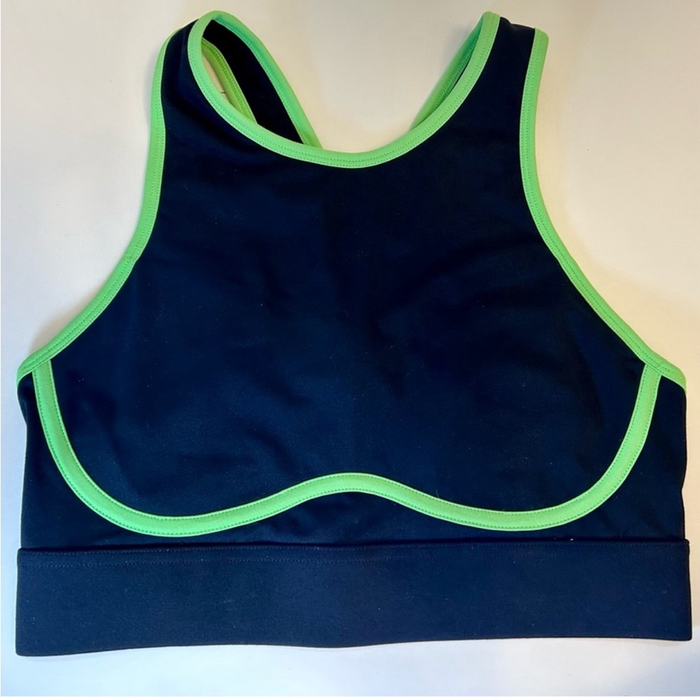 Fabletics Blare Cross Back Medium Impact Black Neon Green Sports Bra M